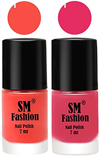 Image of Long Lasting Nail Polish | Nail Paint Combo 7 ml Each) - Set of 2 Coral-Dark Rose Pink