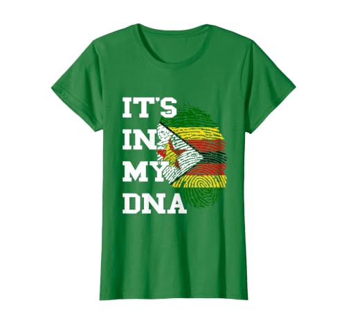 Zimbabwe Flag It's in My DNA Thumbmark Zimbabwean Roots T-Shirt, Women, Kelly Green, Small