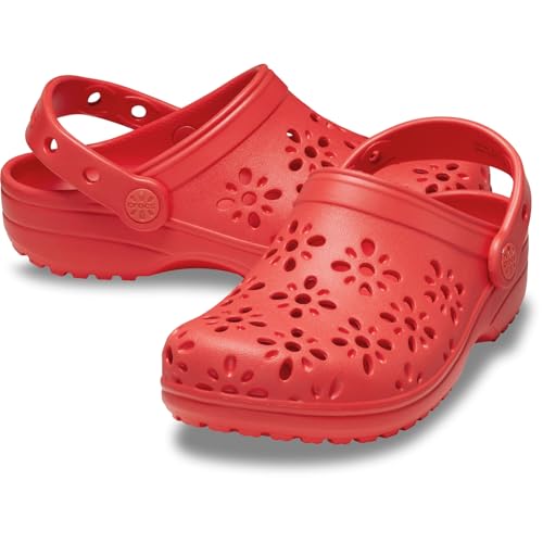 Crocs Unisexe Enfant Classic Floral Cut Out Clog K Sabots, Cherry Red, 33/34 EU