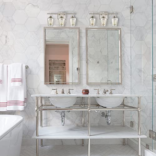 Tengiants Bath Vanity Wall Light Glass Shade Over Mirror 3-Light Wall Sconces Brushed Nickel Finish #TOP5