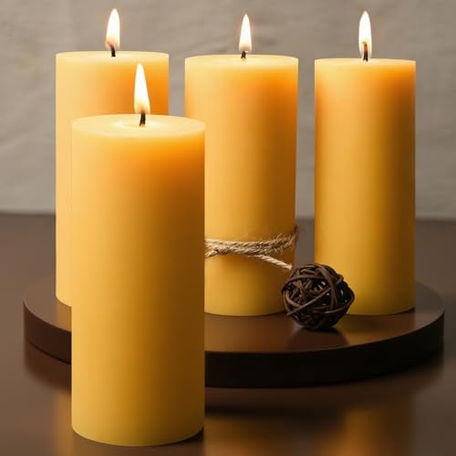 2x5 Inch Beeswax Candles, 4 Packs, 100% Natural Beeswax Pillar