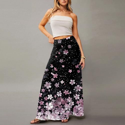 Long Skirts for Women Trendy Boho High Waisted Maxi Skirts with Pockets Floral Flowy Beach Vacation A Line Skirt3