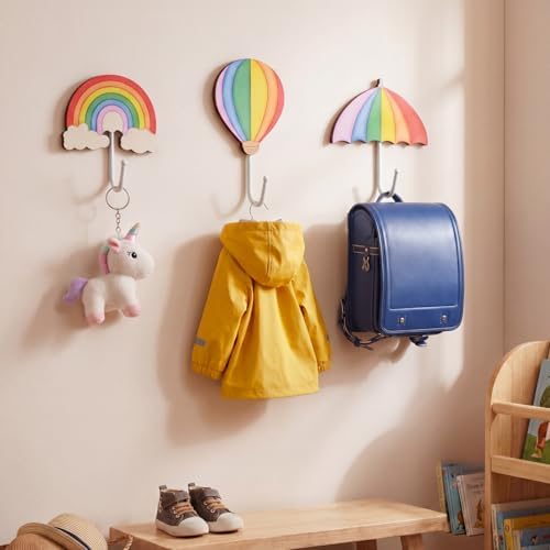 AceOrbit 3 Pcs Rainbow Wall Hooks Wall Hangers Colorful Pink Nurs...