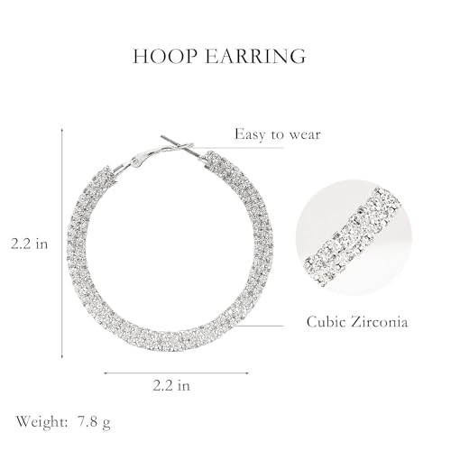 Multcolors Cubic Zirconia Hoop Earrings For Women Statement Oval Rhinestone Hoop Earrings 14K Gold Plated Chunky Hoop Earrings Dainty Lightweight Big Earrings Trendy Jewelry (55MM/45MM)4