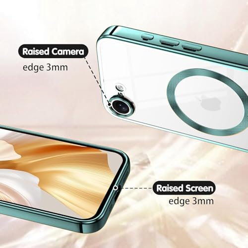 Image of VONZEE Electroplating Transparent Clear Logo Back Cover TPU Compatible with iPhone 17e / iPhone 16e Case, Compatible with Magsafe, Full Body & Camera Protection for Each Lens for Men & Women (Green)