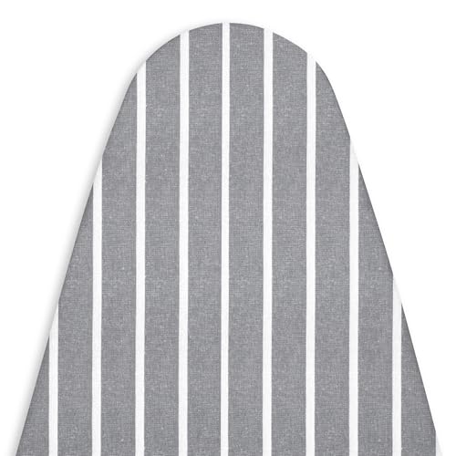 Image of Encasa XO Ironing Board Covers and Pad - 135x45 cm Fits X-Large Iron Boards, Thick 4mm Felt, Elasticated Fit, Heat & Scorch-Resistant, Elastic Bungee Cord Tightening & Lock Roma Grey Stripes