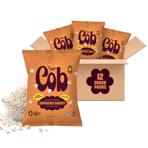 Cob Seriously Cheesy Popped Sorghum, 12-Pack (1 oz. bags) | Corn-Free Popcorn Alternative | Seed Oil Free | Non-GMO, Gluten-Free, Vegan & Kosher | Toddler-Friendly | Allergy-Friendly