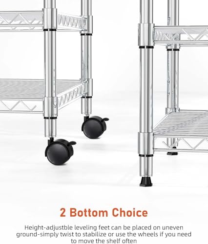 Image of Simple Deluxe 3-Tier Storage Shelves, 750 Lbs Loading Capacity, 24.02 inch W x 13.78 inch D x 21.97 inch H Shelving Unit for Garage, Pantry and Kitchen, Chrome