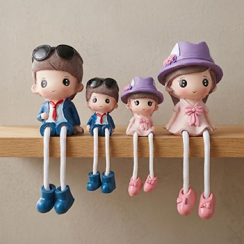 Image of Cute Couple Gift Set Decorative Showpiece,Cute Family Hanging Legs Showpiece (Beautiful Couple with Kids Holding Drinks)