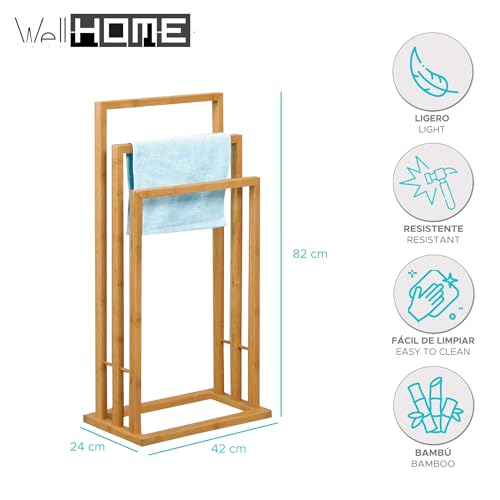 Well Home Toallero de Pie en bambú con 3 Barras 42x24x82cm - imagen 2