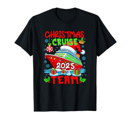 Cruise Team 2025 Christmas Santa Cruise Ship Colorful Lights T-Shirt