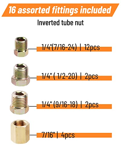 Racewill 25 Ft 1/4" Copper Coated Brake Line Kit (Includes 16 Fittings And 4 Unions Brake Line Fittings) + Brake Line Double & Single Flaring Tool Kit #TOP3