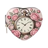KLL Merry Christmas - Joyero de viaje vintage con forma de corazón para relojes de bolsillo, diseño de rosas rosas, organizador de exhibición para collares, pulseras
