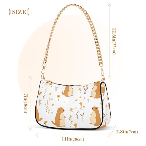 Clutch Shoulder Bags Tote Evening Purse Handbags for Women Groundhog Little Flower Hobo Bags with Zipper Closure3