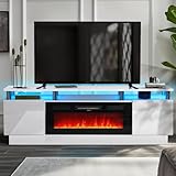 oneinmil Fireplace TV Stand with 36' Electric Fireplace,LED Light Entertainment Center,2 Tier TV Console Stand for TVs Up to 80',Fireplace for The Living Room TV Stand,White