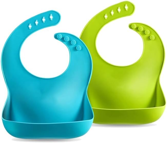 AG E-Com Silicone Baby Bib for Feeding & Weaning Babies & Toddlers, Waterproof, Washable & Reusable, Non Messy Easy Cleaning, No Bad Odour, Adjustable Neckline with Buttons (1 Peice)