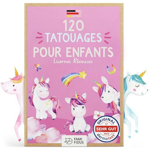 Famifidus 120 tatouage enfant respectueux de la peau I tatouage ephemere I Très bon résultat dermatologique I Tatouage ephemere enfant fabriqués en Allemagne I cadeau anniversaire enfants invites
