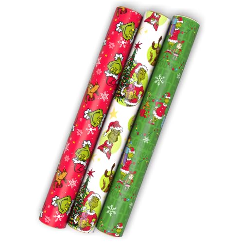 Hallmark Dr. Seuss Christmas Wrapping Paper Mini Rolls, 3-Pack (Grinch)