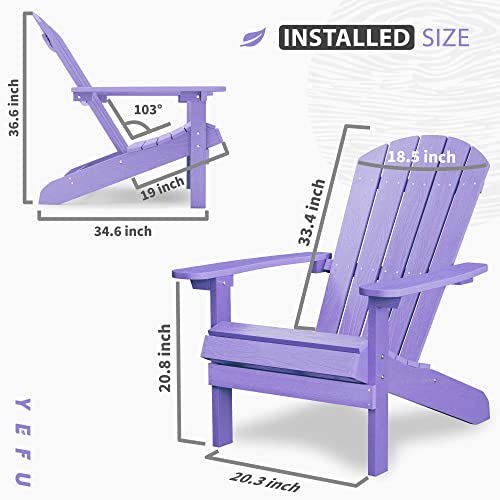 Yefu Adirondack Chair With Side Table, Patio Chairs With Double Outdoor Side Table, Weather Resistant For Indoor, Patio, Pool, Porch, Backyard-Purple #TOP2