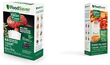 FoodSaver 1-Quart Precut Vacuum Seal Bags, Freezer Bags & Sous Vide Bags, 44 Count & Easy Fill 1-Gallon Vacuum Sealer Bags | Commercial Grade and Reusable | 10 Count, 1 GALLON, Clear