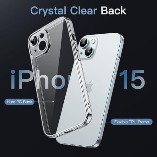 JETech Case for iPhone 15 6.1-Inch, Non-Yellowing Shockproof Phone Bumper Cover, Camera Lens Full Protection, Anti-Scratch Clear Back (Clear)