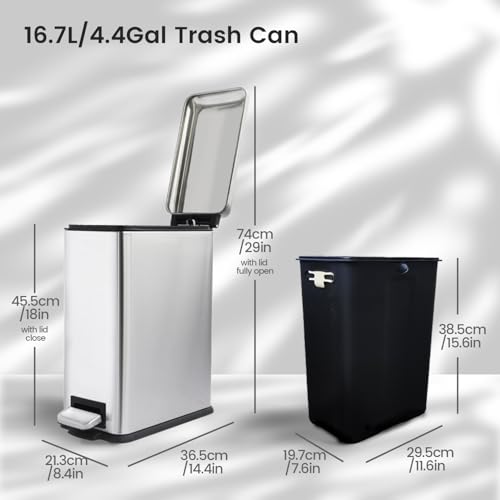 Caneca de basura con tapa y pedal, 16.7 litros, acero inoxidable miniatura 2