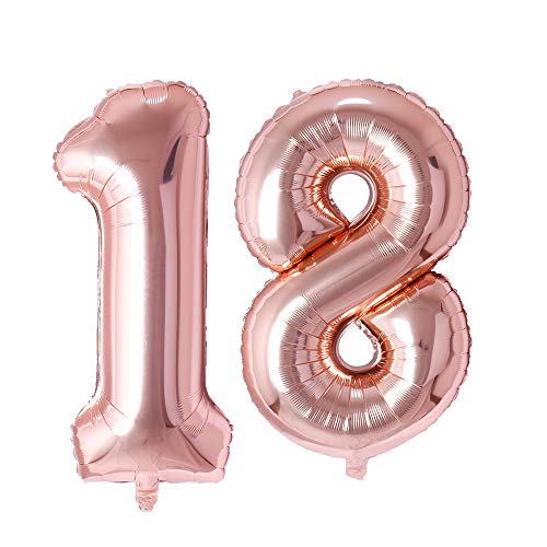 Image of Rozi Decoration 32 inch Inch Rose Gold 18 Number Foil Balloons for Birthday Decoration | 18th Anniversary Decoration | Happy 18th Birthday Decoration | Pack of 2 Pcs