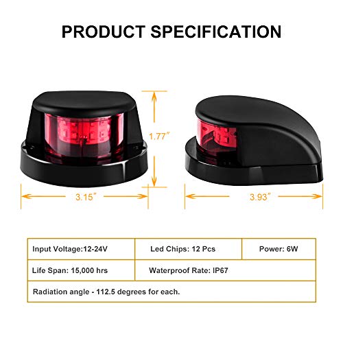 image for Sebnux LED Boat Navigation Light Red and Green LED Marine Navigation L