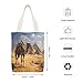 JTREHY Pyramid Camel Canvas Tote Cute Zipper Canvas Bags Exquisite Fashion Single Shoulder Cloth Totes Shopping Lightweight Handbag for Travel Work Gift