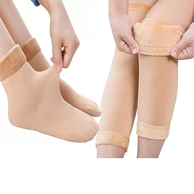 Unisex Multicolor Woolen Thermal Warm Elastic Leg Warmer with Snow Socks Fleece Fur Leg Knee Support Warm & Winter Protector Knee Cap (Pack of 2-1Pair Sock & 1Pair Leg Warmer)-image-29