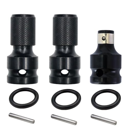 TorSor Paquete de 3 adaptadores de llave de impacto de 1/2 pulgada cuadrada a 1/4 pulgadas hexagonal convertidor de enchufe adaptador de liberación rápida para brocas de aire y llaves eléctricas,