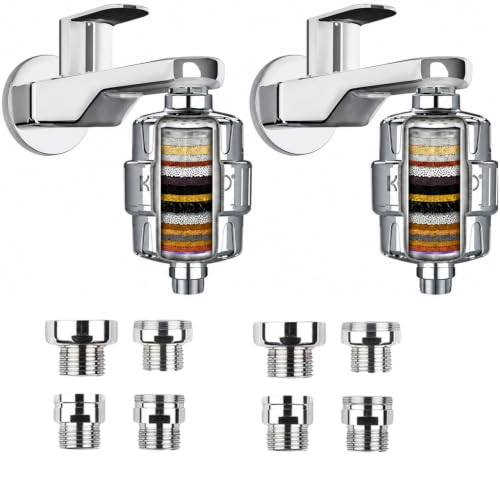 Image of Konvio Shower and tap filter for hard water with 22-Stage | Advanced water softener for Bathroom | Hard Water Filter | (Pack of 2, Chrome)