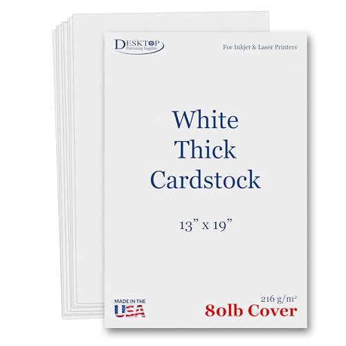 13' x 19' Cardstock Sheets For Inkjet or Laser Printers - Heavy 80lb Cover Matte Finish White - Great for Flyers, Posters, Covers (50 Sheets)