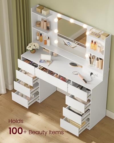 image for VASAGLE Kailyn Collection - Vanity Desk with Mirror and 9 LED Bulbs, V