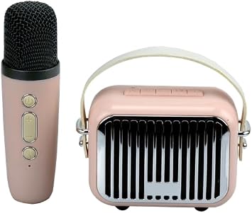 Portable Bluetooth Karaoke Microphone Speaker with LED Lights, Mic for iPhone Android, Singing Machine, Party Supplies, 8 Inches (Pink)