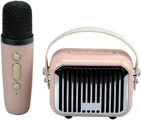 Portable Bluetooth Karaoke Microphone Speaker with LED Lights, Mic for iPhone Android, Singing Machine, Party Supplies, 8 Inches (Pink)