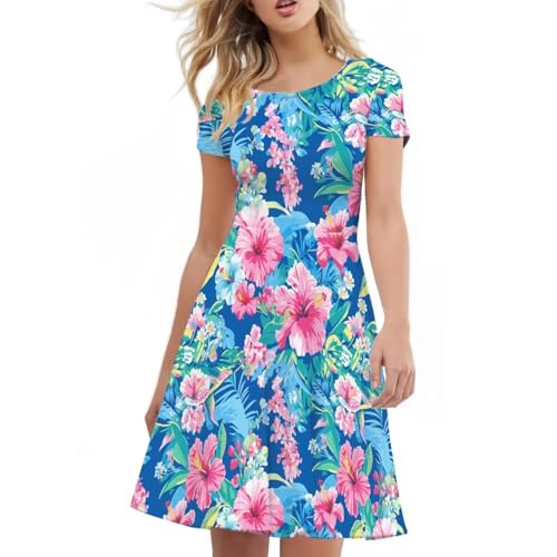 Image of AFPANQZ Womens Casual Summer Lightweight Vintage Dress Short Sleeve Midi Dress Knee-Long Luxury Formal Dress