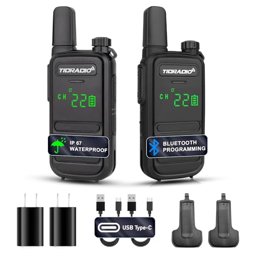 TIDRADIO TD-M11 Walkie Talkies Waterproof IP67 FRS Long Range Two Way Radio with LED Display,NOAA Weather,Walky Talkiy for Industry, Security Work (2 Pack)