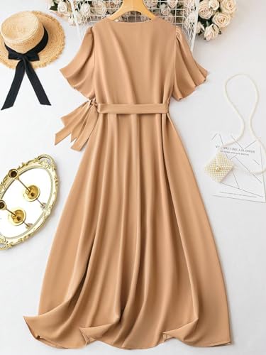 Litzo Women's Lycra A-Line Maxi Dress (L-61-L_Brown