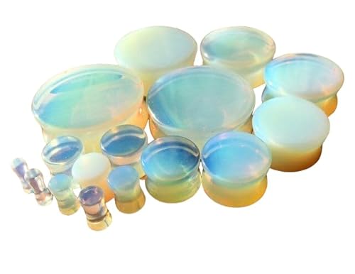 Lobal Domination PAIR of Stunnning Opalite Opalescent Stone Moonstone Plugs - Gauges - Body Jewelry - up to 38mm available! (6g (4mm))
