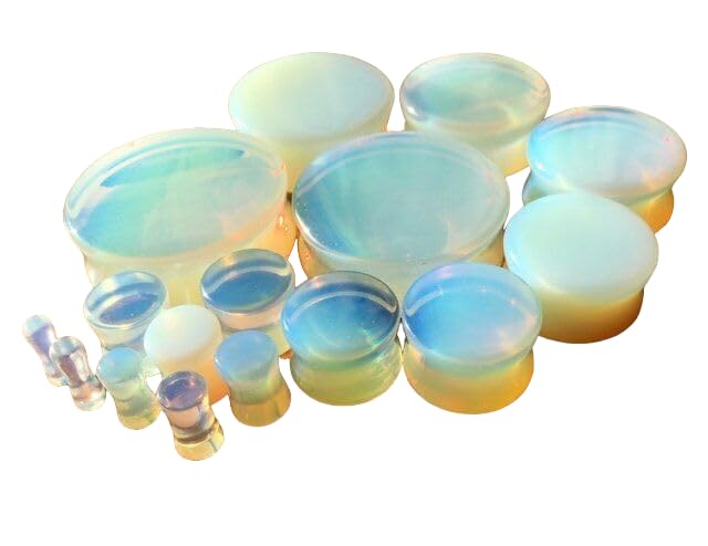 Lobal Domination PAIR of Stunning Opalite Opalescent Stone Moonstone Plugs - Gauges - Body Jewelry - up to 38mm available! (1&1/2 (38 mm))