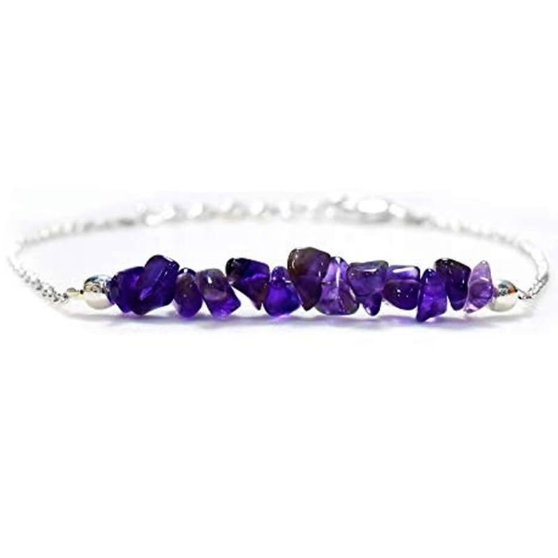 Unisex Bracelet Natural Amethyst 3-5mm Uncut Chips Shape Smooth Cut Gemstone Beads 7 Inch Adjustable Silver Plated Clasp Bracelet | LW_LCBR_00282