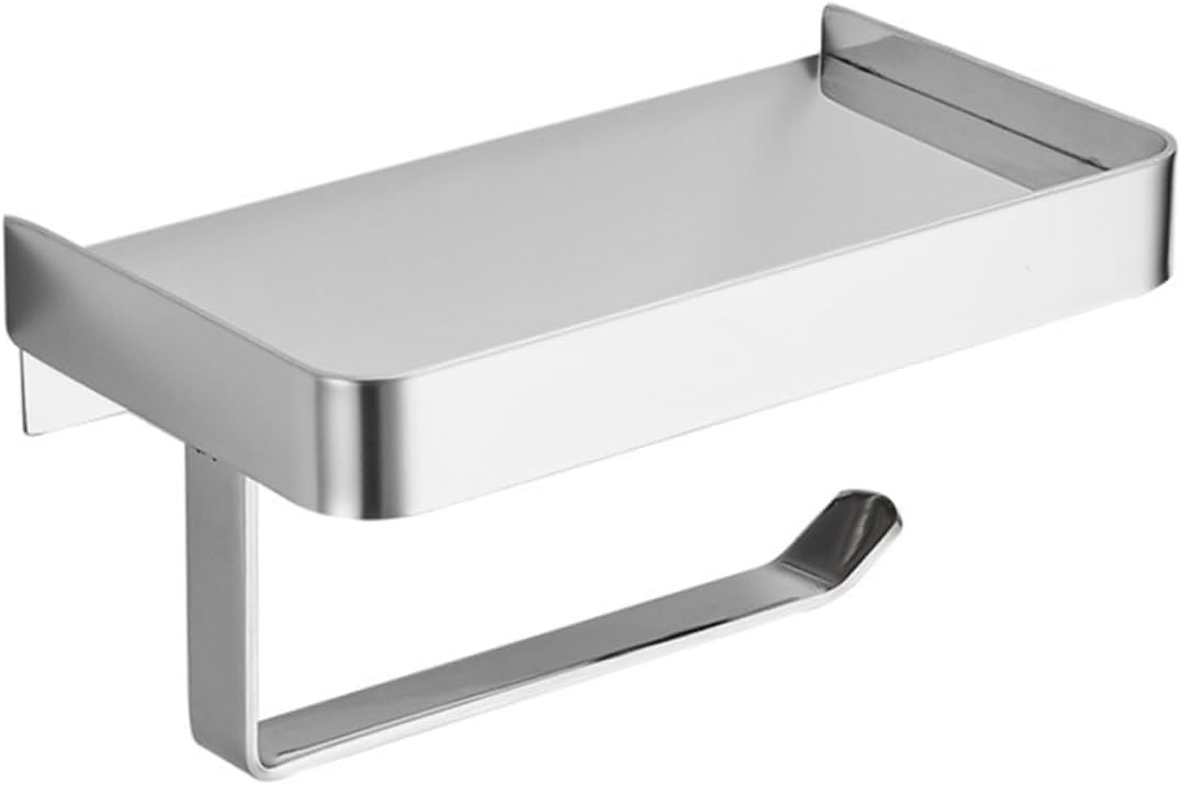 Stainless Steel Wall - Mounted Toilet Paper Holder with Shelf - Practical Bathroom Accessory