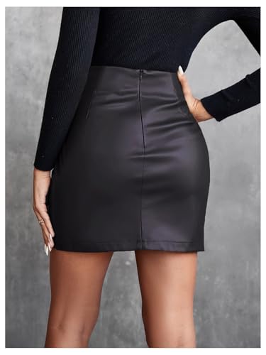 Milumia Women's High Waist Pu Leather Skirt Wrap Ruched Bodycon Mini Skirts2