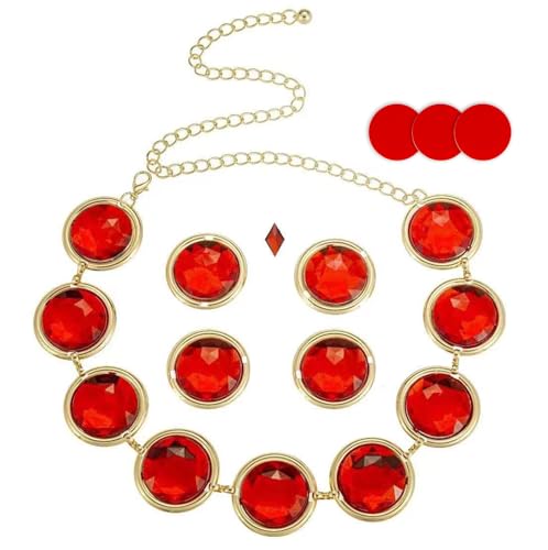 Red Gem Jewel Belt, Adjustable Rhinestone Chain Belt for Women Halloween Cosplay Costume Dress Up Accessories