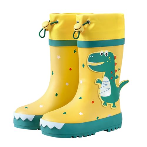 Zerodis Cartoon Dinosaur Kids Rain Boots, Slip Tall Design Rubber Boys GirlsElasticity (Yellow and Green Dinosaur 27)