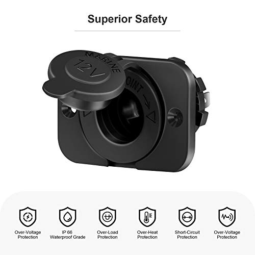 FENGWANGLI 1 Pack LED Cigarette Lighter Socket, 12V Waterproof Power Outlet Receptacle With Panel, Wire Fuses and USB for ATV RV Truck Motorcycle Yacht(Blue)