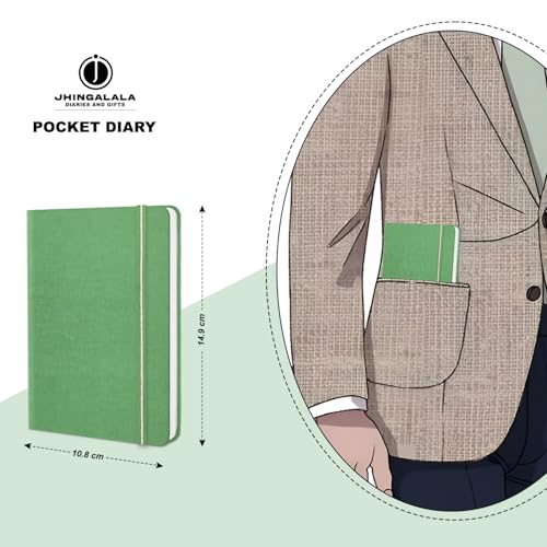 Image of Jhingalala Diaries - Fabric Cover Hardbound Pocket Journal Notebook I Fabric Series Journal Diary For Girls and Women I Pocket Diary With Elastic Closure I Size A6 I 192 Ruled Pages (Green)
