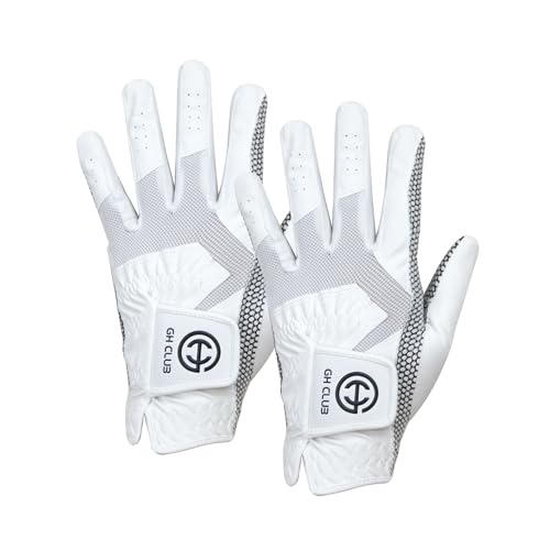 GH CLUB Men's Polyurethane Non-Slip Synthetic Leather Golf Gloves Two Left Hand Gloves (Large) (LRG), White
