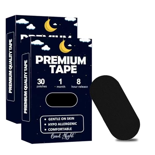 Black Mouth Tape for Sleeping (60 Pack) – Hypoallergenic Cotton Adhesive – Latex-Free, Pain-Free...